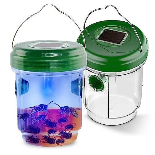 Molemo Wasp Trap Outdoor Solar Powered, Bee Catcher For Wasp,Yellow Jacket Trap, Hornet Trap Carpenter Bee Trap Flying Insect Trap, Hanging Design Reusable For Outside (2 Packs) #TOP14