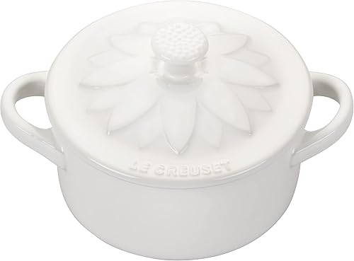 Le Creuset Gres Mini Cocotte Redondo con Tapa de Flores, 8oz., Blanco