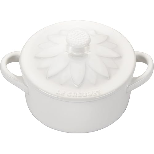 Le Creuset Stoneware Mini Round Cocotte with Flower Lid, 8oz., White