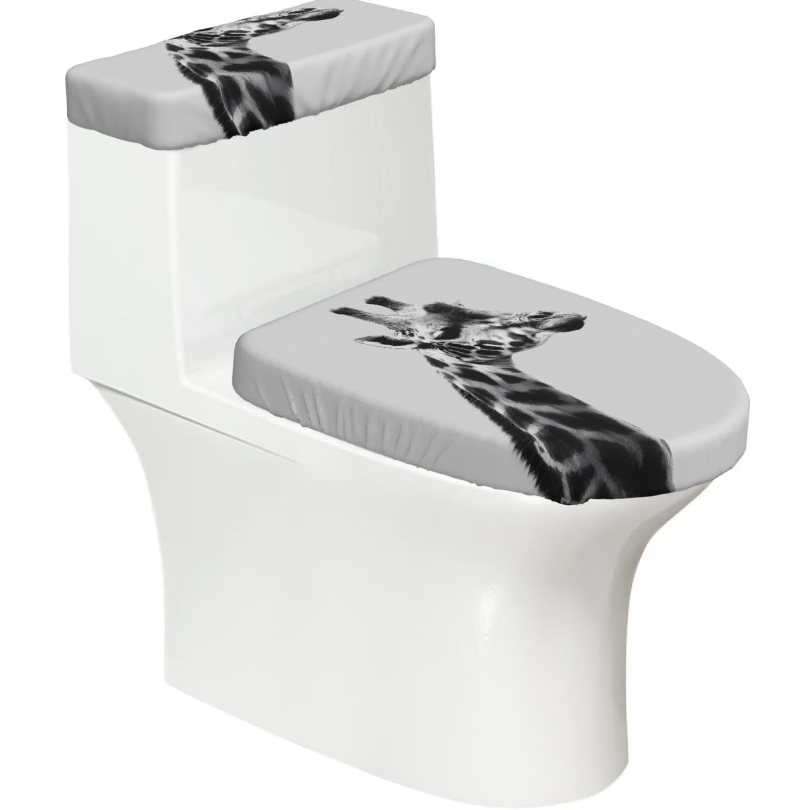 Colorless Giraffe 2-Piece Toilet Seat Cover Set with Tank Lid - Elastic for U-Shape & Elongated - Bathroom Decor