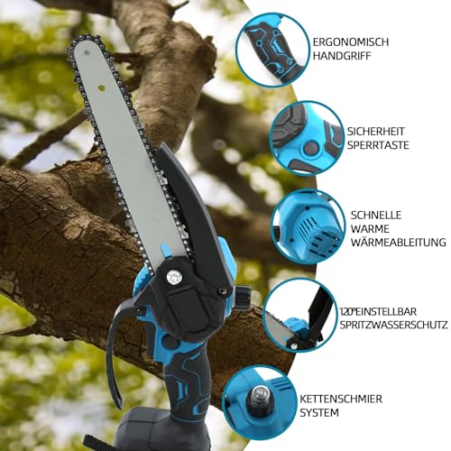 Makita-accu-kettingzaag, 8 inch, met borstelloze motor en automatische olie, veiligheidsvergrendeling, motorzaag voor hout en takken, compatibel met Makita 18 V accu - Afbeelding 3