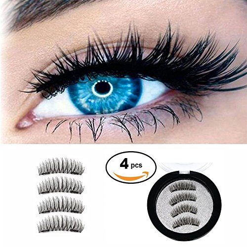 Newest Dual Magnetic False Eyelashes - Ultra-thin 0.2mm Fake Lashes- 3D Handmade Reusable Eyelashes Extension - Soft Natural Look Fiber Eyelashes, No Glue, Ultra Lightweight & Long (1 Pair/4 Pcs)