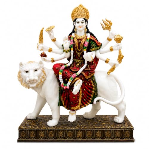 Image of ARMONIA Sherawali Devi Murti for Navratri Decor & Worship | Maa Durga Idol Sitting | Mata Murti for Home Decor, Mandir | Vaishno Devi Durga Mata Statue | Marble Dust Goddess Idol for Gift (11.81 Inch)
