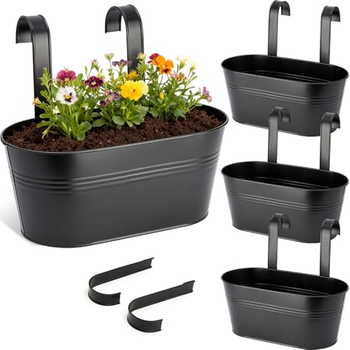 Bamworld 4pcs Pots de Fleurs à Suspendre Rectangulaire Métal avec Double Crochet Pot Plante Supendu avec Trou de Drainage Vintage pour Décoration Jardin...
