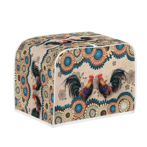 Image of Talayituse Boho Mandala Print 2 Slice Toaster Covers Dust Protection Rooster Chicken Design Bread Maker Covers Toaster Oven Cloth Cover Kitchen Accessories Washable Appliance Cover