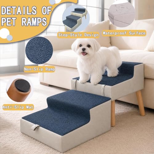 Image of 16 inch H Dog Stairs for Small Dogs, Foldable 2-in-1 Pet Steps & Ottoman, Non-Slip Dog Stairs for Couch, Wooden Pet Stairs Ramp for Puppy Senior Injured Dogs Grey