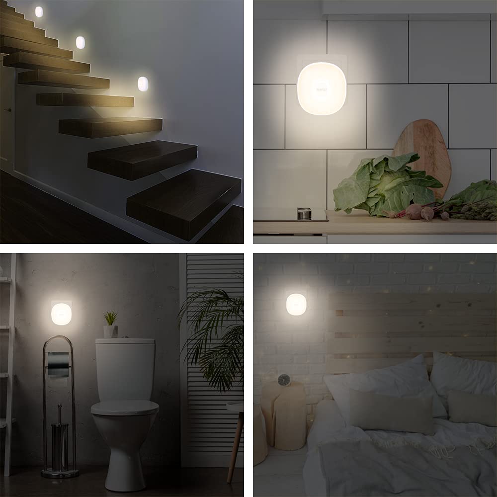 OUSFOT Lampka nocna z czujnikiem zmierzchu, ładowana, lampka nocna dla dzieci, 2 sztuki, energooszczędna, 2500-3500 K, ciepła żółta, lampka nocna do pokoju dziecięcego, na klatkę schodową, do kuchni,