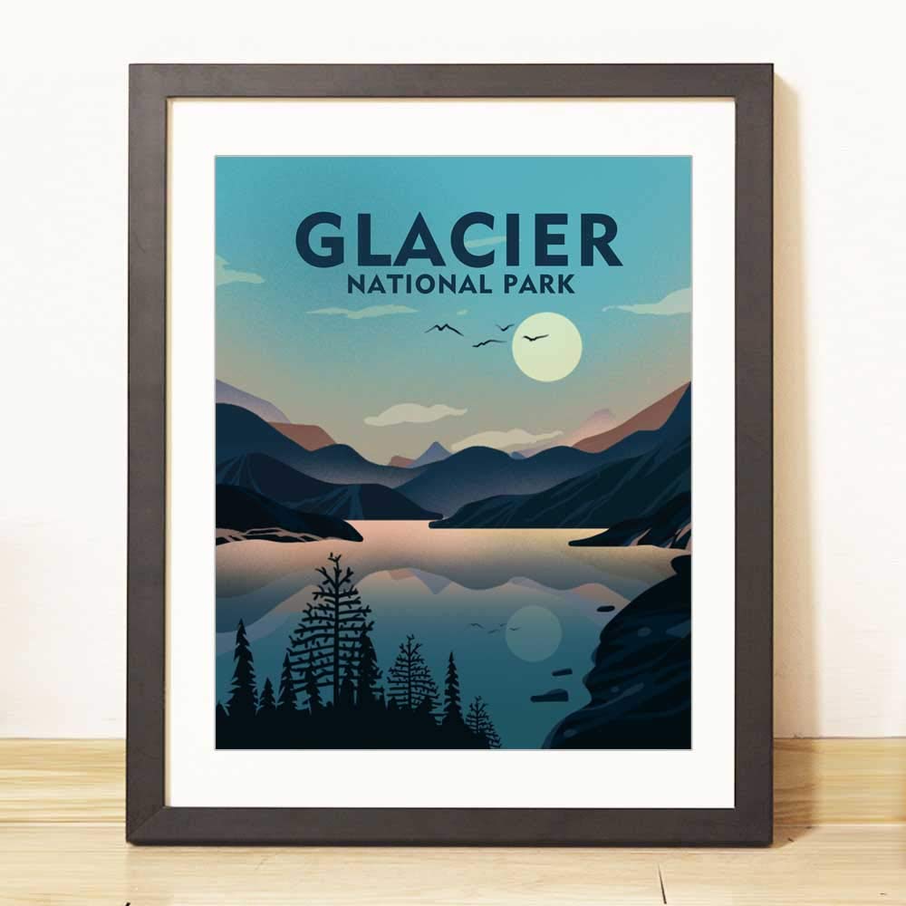 WCDHORGlacier National Park Print, National Park Minimalist Modern Art, Glacier Park, National Park Art, UNFRAMED 8x10inch
