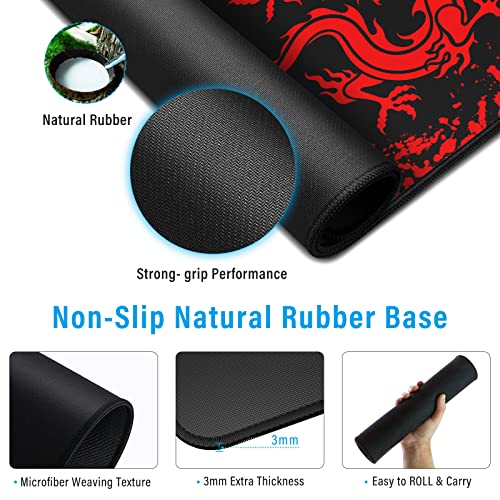 Image of JIALONG Gaming Mouse Pad Large Size 35.4x15.7 inches Extended Desk Mousepad with Personalized Design for Laptop, Computer PC - Red Dragon