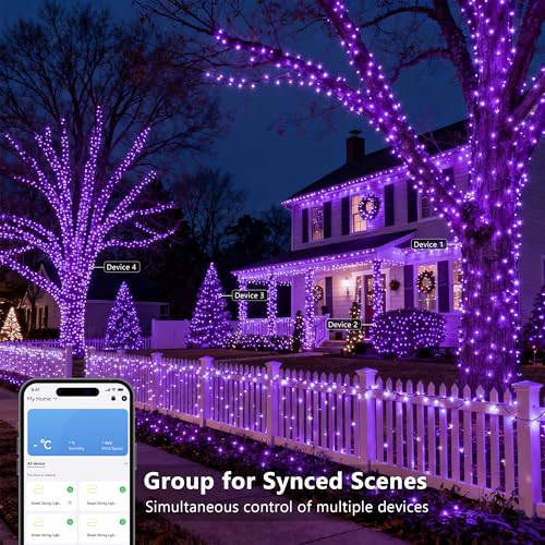 Image of Brizled Smart Halloween Lights, 300 LED 98FT Orange & Purple Color Changing String Lights APP & Voice Control, Music Sync, Dimmable Ghostfire Flow Light for Outdoor Indoor Halloween Thanksgiving Decor