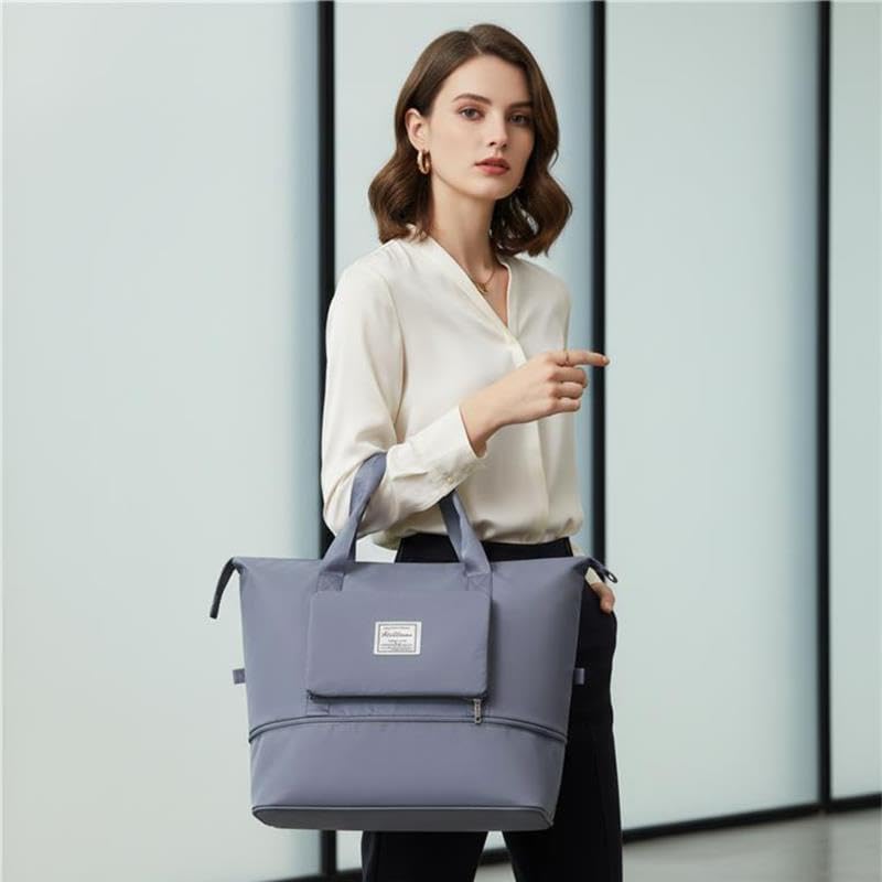 Image of JD Fresh 41 Liter Foldable Travel Bags for Women /Nylon Duffle Bags /Expandable Vanity Travelling Luggage Handbags /Waterproof & Lightweight Shopping Bag for Personal Items (Sky Blue)