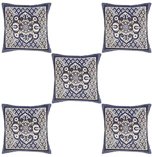 Image of Nendle Jacquard Weaved Decorative Velvet Cushion Cover /Sofa Pillow Cover Set Of 5 Pieces (Grey, 16X16 Inches), 500 TC