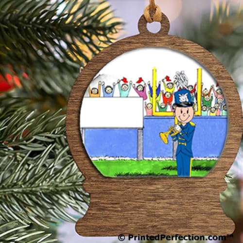 PrintedPerfection.com Personalized Band, Trumpet - Male Wooden Snow Globe Shaped Christmas Ornament