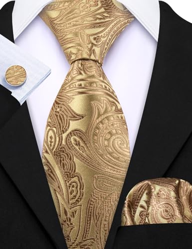 Image of Barry.Wang Paisley Tie Fashion Set Hanky Cufflinks Neckties for Men Woven Silk