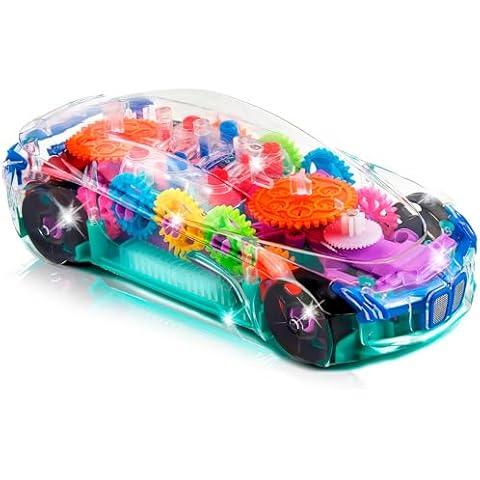 ArtCreativity Light Up Transparent Sensory Car Toy for Kids, 1PC, Bump and Go Toy Car with Colorful Moving Gears, Music, and LED Effects, Fun Educational Toy for Kids, Great Birthday Gift Idea Cover