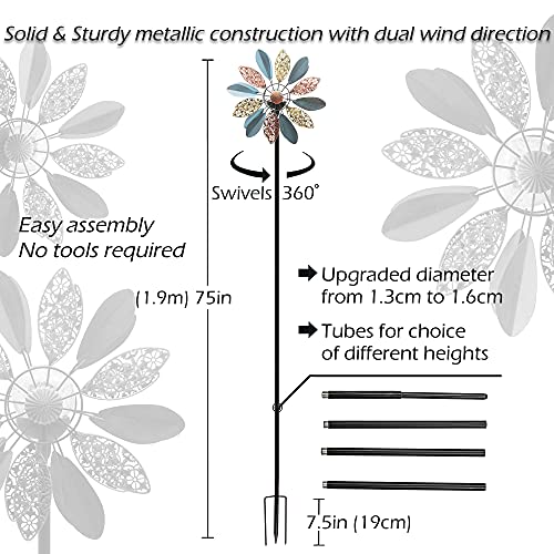 Solar Wind Spinner Arabesque 75In Multi-Color Seasonal Led Lighting Solar Powered Glass Ball With Kinetic Wind Spinner Dual Direction For Patio Lawn & Garden, Easy To Assemble And Led Color Changing #TOP5