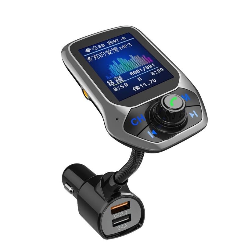 JCAKES Display a Colori da 1,8 Pollici Kit Vivavoce for Auto Compatibile Bluetooth 3 Porte USB QC3.0 Caricatore for Auto Trasmettitore FM Lettore Musicale MP3 for Auto