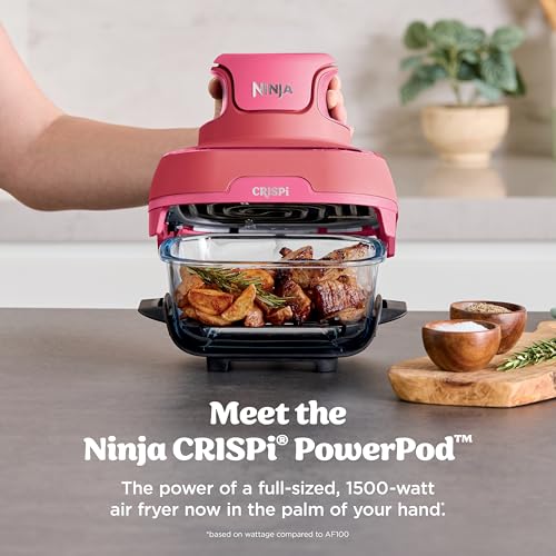 Image of Ninja Crispi 4-in-1 Glass Air Fryer | 450F | Non-Toxic | 4QT & 6-Cup Glass Containers w /Lids | Microwave, Freezer, Dishwasher Safe | Max Crisp, Air Fry, Bake, Recrisp | Cherry Crush | FN101DR