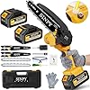 SINPY Mini Tronconneuse a Batterie 2x4000mah, 6 Pouces Tronçonneuse sur Batterie Elagueuse Thermique Coupe Branche Electrique Petite Tronçonneuse Sans Fil pour Jardin, 2 Chaînes, 2 Guide-chaînes