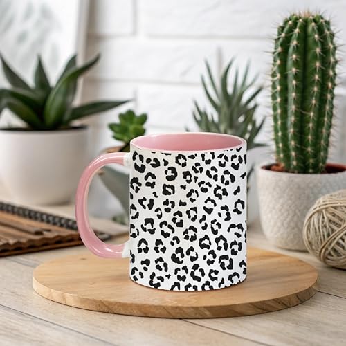 Taza de café con diseño de leopardo negro y blanco 11oz miniatura 2