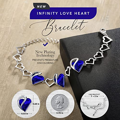 Leafael Infinity Love Heart Link Bracelets, Birthstone or Healing Stone Crystal Bracelet for Women, Silver Tone Jewellery Gifts for Her, 7-inch Chain and 2-inch Extender2