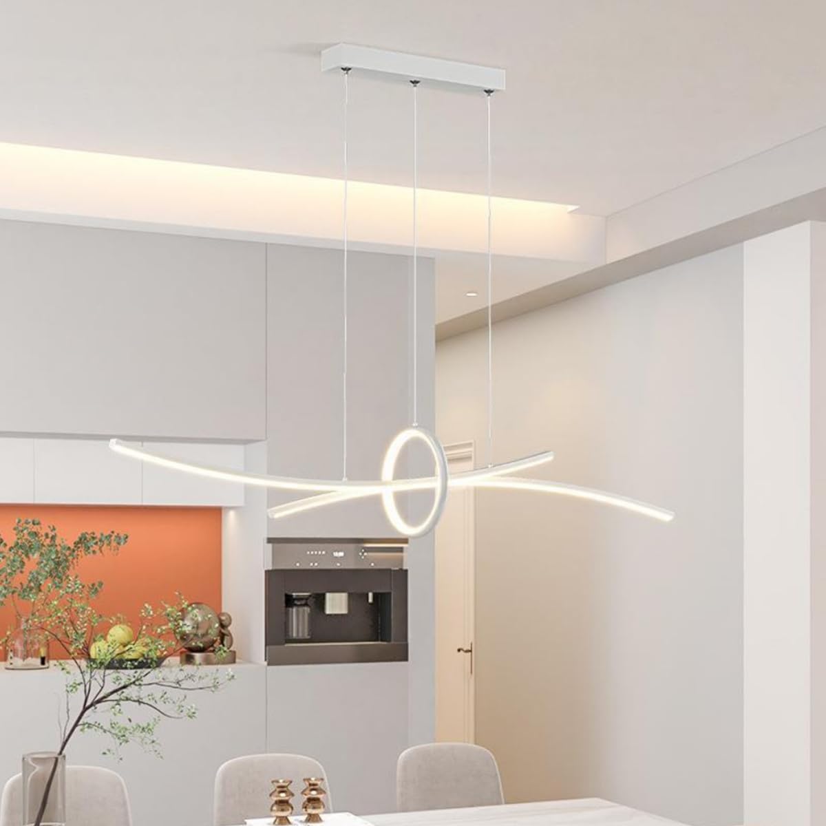 110CM LED Pendelleuchte Moderne Esstisch Kronleuchter Dimmbare Deckenleuchte mit Fernbedienung Hängeleuchte Höhenverstellbar Pendellampe für Wohnzimmer Esstisch Esszimmer (Weiß)