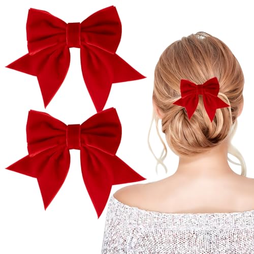 BOFUNX 2 Stücke Haarschleife Rot Haarspange mit Schleife Samt Haarklammer Schleife Haarschmuck für Mädchen Damen