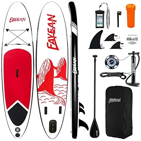 Paddle Board, Fayean Inflatable Stand Up Paddleboard 10'x28“x6“ SUP Board Include Pump, Paddle, Backpack, Coil Leash,Carry Bag, Repair Kit and Waterproof Case Whale (Red) Cover