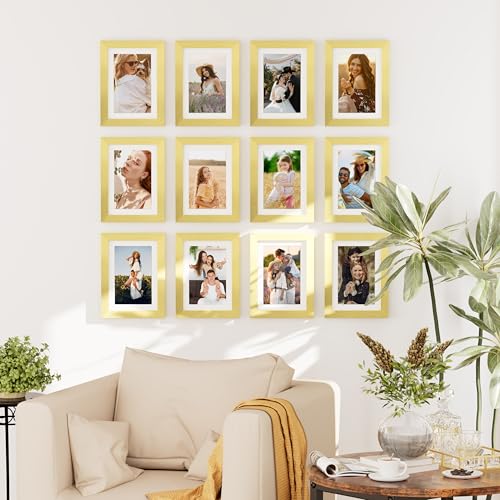 decorUhome 5x7 Picture Frame Set of 10, Display Photos 4x6 with Mat or 5x7 Unmatted for Picture Frames Collage Wall Decor, Gold