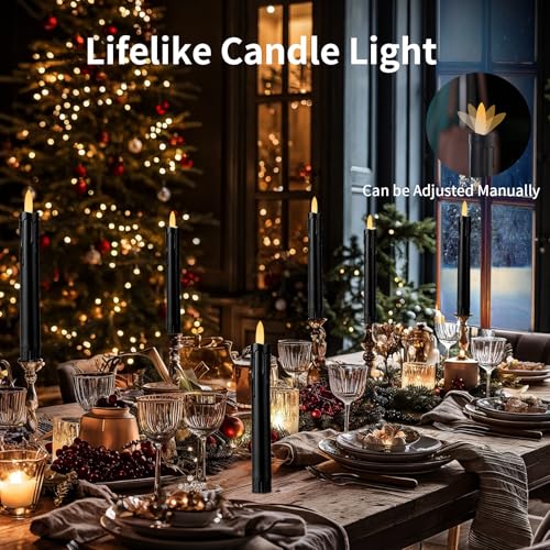 Image of YBU Flameless Taper Candles with Remote 7 Inches Led Candle Sticks with Flickering Light Timer Dimmer Battery Operated Window Candles for Halloween Christmas Decoration (Black)