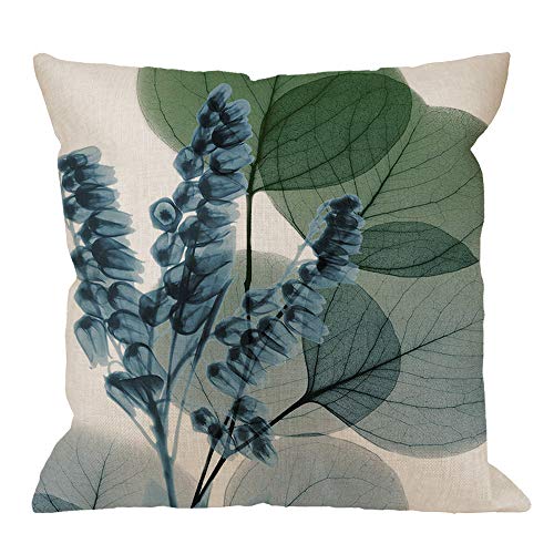 HGOD DESIGNS Leaves Throw Pillow Cushion Cover,Blue Lily of Eucalyptus Cotton Linen Polyester Decorative Home Decor Sofa Couch Desk Chair Bedroom 18x18inch Square Throw Pillow Case,Green