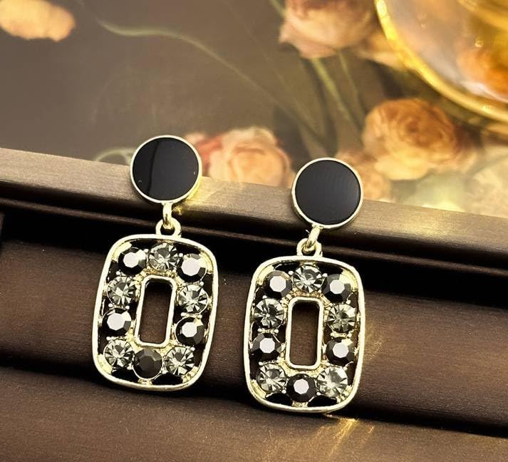 18K Gold Plated Black and Gold Rectangle Drop Earrings for Women – Elegant Geometric Dangle Earrings with Crystal Accents and Cubic Zirconia, Vintage-Inspired Statement Jewelry - Image 4