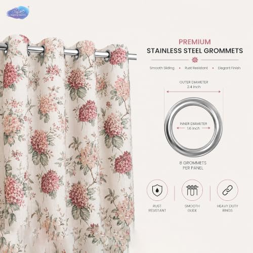 Image of Clasiko Block Print Sheer Window Curtains; 40% Light Filtering Linen Textured Curtains with Eyelets & Tieback | Set of 2 | 54x60 Inches / 5 Feet | Blush Orchid