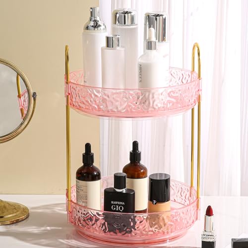 Fangoo Organizador de maquillaje giratorio de 2 niveles para tocador, organizador giratorio de 360 grados para el cuidado de la piel, organizador de perfumes, organizador grande para el cuidado de la