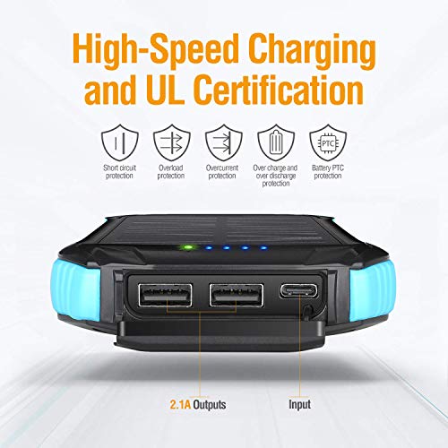 Solar Charger, ENEGON 2 Pack Outdoor Solar Panel Power Bank 12000mAh with 15 LEDs Flashlight and 2 Outputs-5V/2.1A & 1 Input for iPhone, Android Smartphones and Other Devices for Camping Hiking