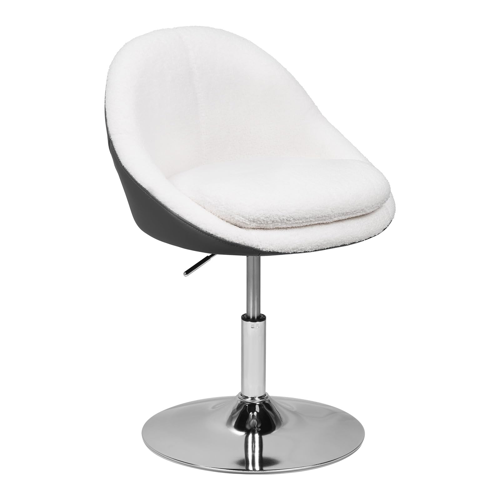 WOLTU Silla Tocador Maquillaje, Taburete de Tocador con Respaldo PU, Silla Giratoria 360°, Altura Ajustable, Funda de Tejido Polar Teddy, para Vestidor Dormitorio Estudio, Carga 150 kg, Blanco+Gris