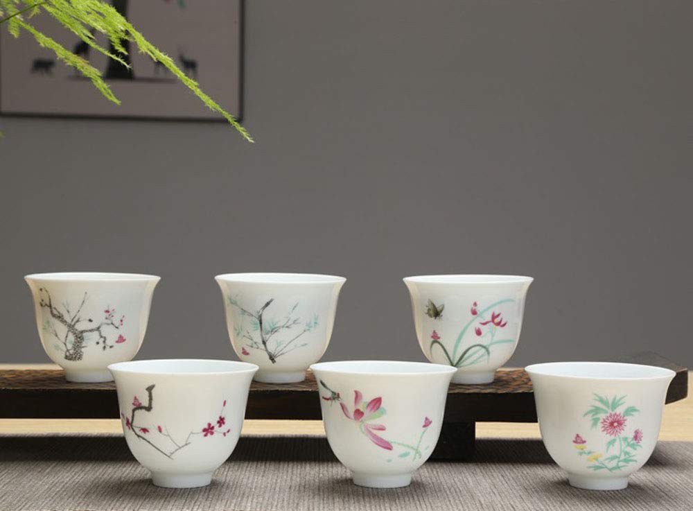 KCHAIN 6PCS Handmade Ceramic Cup Set 2.5oz 6 Colors Pottery Teacups Sake Cups for Tea Saki (Brown)