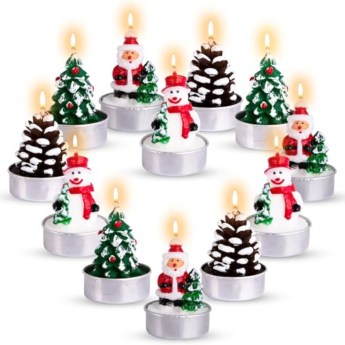 Artcreativity AC-2999 Bulk Christmas Candle Set - Includes 12 Christmas Tealight Candles In Festive Designs - Indoor Christmas Decorations - Xmas Party Supplies - Tealight Candles (Bulk) For Holiday Décor cover