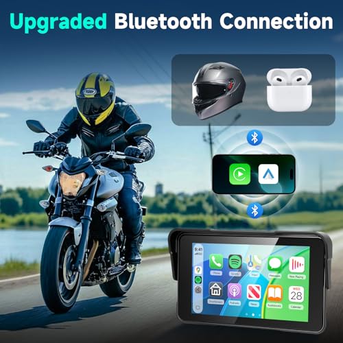 Image of 5 Inch Motorcycle CarPlay Screen with TPMS Sensors, Wireless Android Auto, Handlebar Control Power Cable, IP68 Waterproof Portable Motorcycle GPS Display