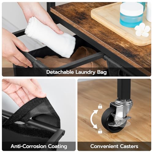 HOOBRO Laundry Sorter 4 Sections, Laundry Hamper with Wheels, 4 × 10.5 Gal (40 L), Rolling Laundry Basket, Pull-Out and Removable Oxford Fabric Bags, Rustic Brown and Black BF04XY01