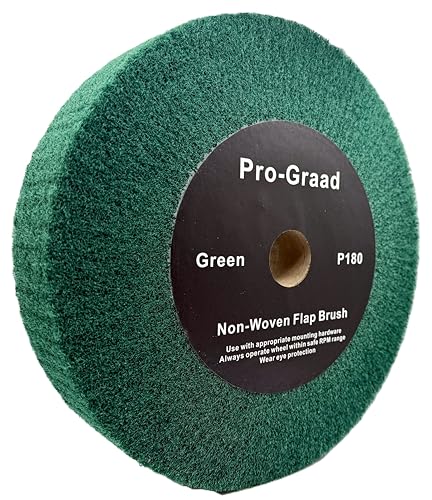 Image of 10 inch x 2 inch Green P180 Non-Woven Bench Grinder Polishing Burnishing Satin Finishing Flap Brush Wheel for Aluminum Copper Metal Golf Club Refurb, Compatible for 1 /2 inch, 5 /8 inch, 3 /4 inch, 1-1 /4 inch Shaft