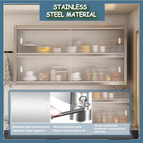 Étagères murales inox 2 niveaux 150cm avec portes acrylique pour rangement cuisine - 5