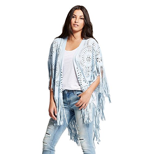 Bagatelle City Women's Faux Suede Lasercut Cape (X-Large, Lite Chambray)