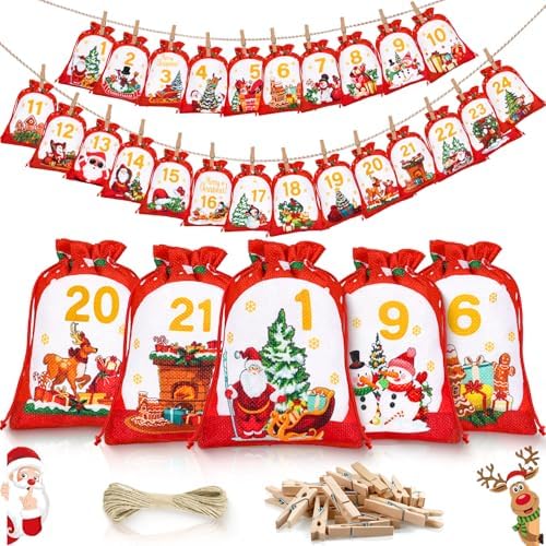 Calendario Dell'Avvento Sacchetti Regalo di Natale Da Riempire Clip in Legno