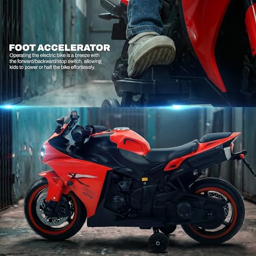 Image of Baybee R7 Baby Electric Bike for Kids with Foot Acceleration | Rechargeable Ride on Baby Bike with LED Lights & Music | Toddler Battery Operated Bike for Kids to Drive 1 to 3 Years Boys Girls (Red)