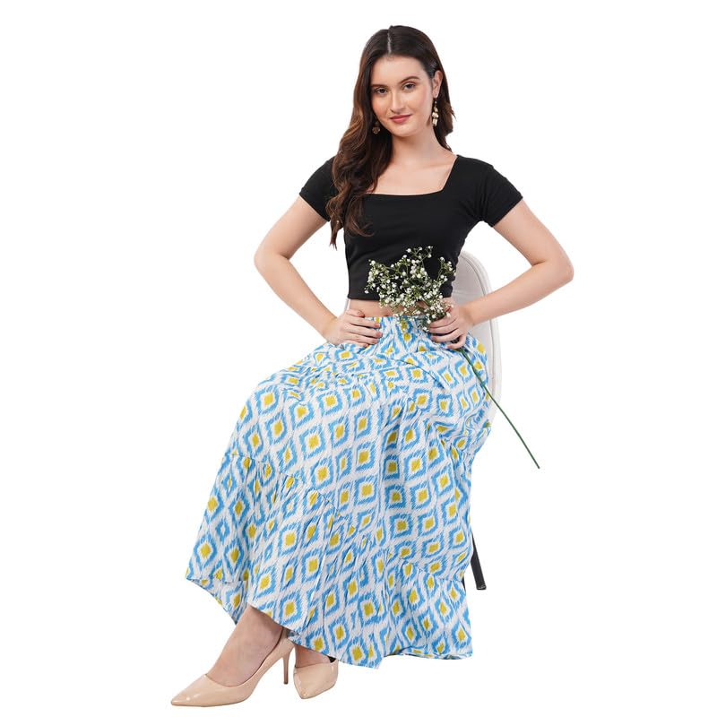 rabhika Pure Cotton Blue Tiered Maxi Skirt-picture-49