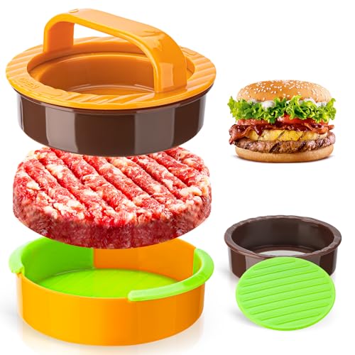 Execent Upgraded 3 in 1 Non-Stick Hamburger Press Patty Maker, Durable Burger Press for Stuffed Burgers, Sliders, Veggie & Beef Patties, Easy to Clean, Kitchen Gadgets for BBQ, Grilling & Barbecue