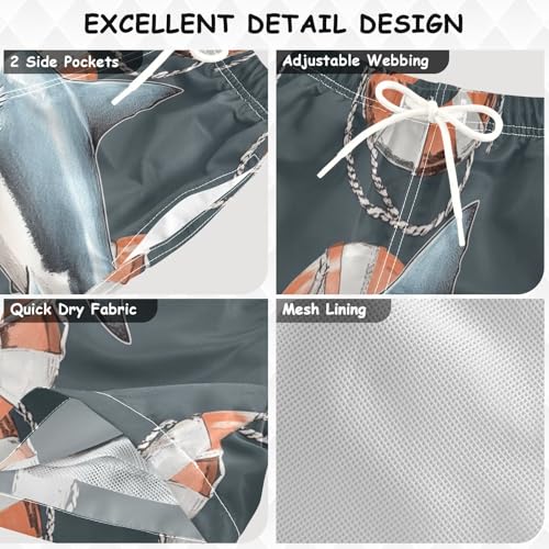 Boys Beach Board Shorts Shark Fish Life Buoy Swim Trunk Teen Swimwear3