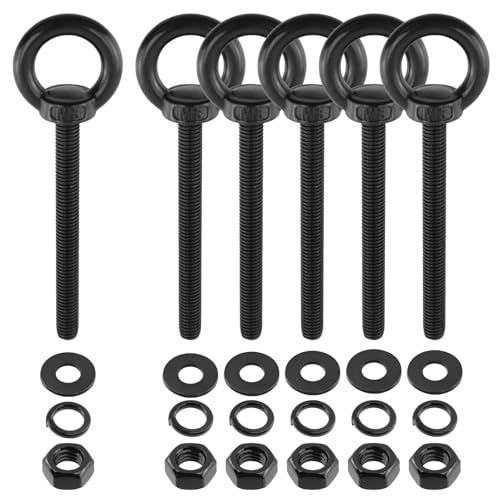 Image of Antrader Lifting Shoulder Eye Bolts,M8 x 80mm,Stainless Steel,Black,6 Sets | Machinery Shoulder Lifting Eye Bolt with Lock Nuts,Lock Washers,Flat Washers