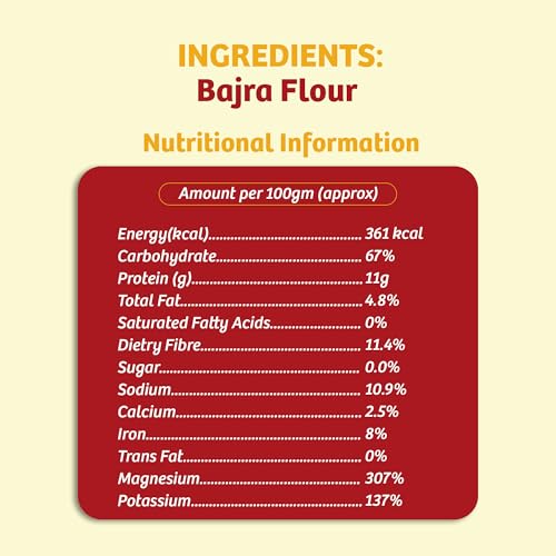 Image of Naario Bajra atta 100% Organic Millet Flour | Pearl Millet Flour, Natural & Gluten Free | Stone Ground, Rich in Iron, High Fibre Atta | No Maida, No Additives and Preservatives Free - 1 kg